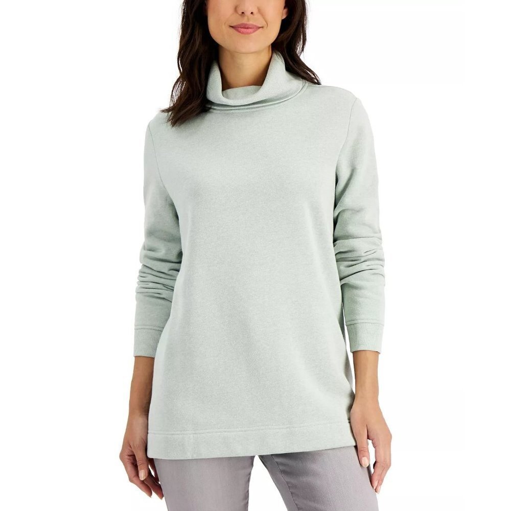 Karen‎ Scott Sport Womens Small Cotton Fleece Turtleneck Sweatshirt Aqua $39 SW3